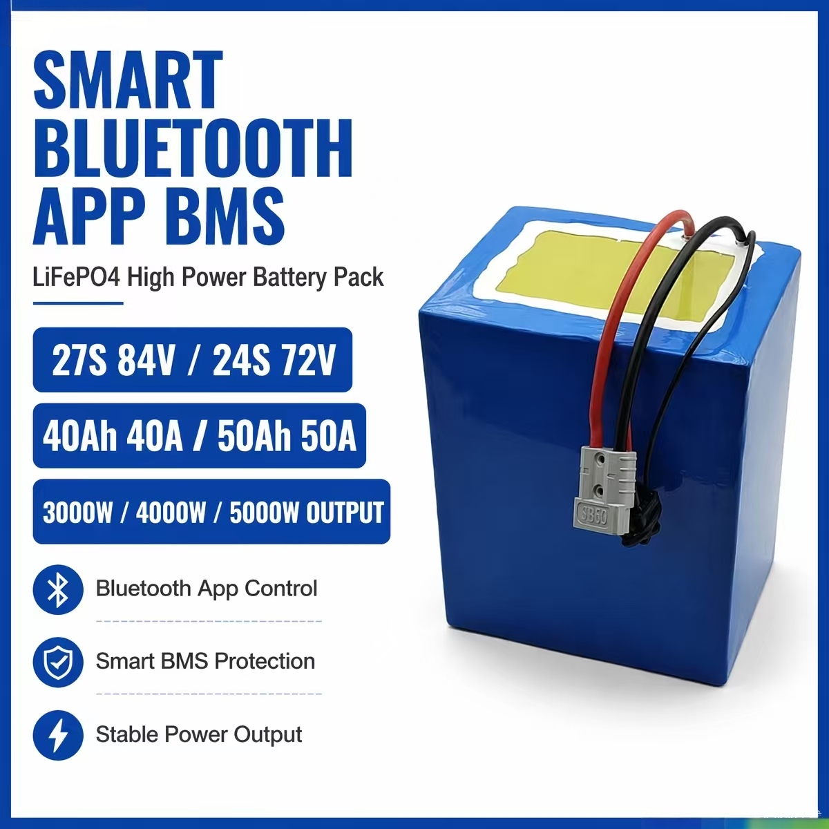 84V 50A Smart Bms Bluetooth - بطارية ليثيوم LiFePo4 27S 84V 24S