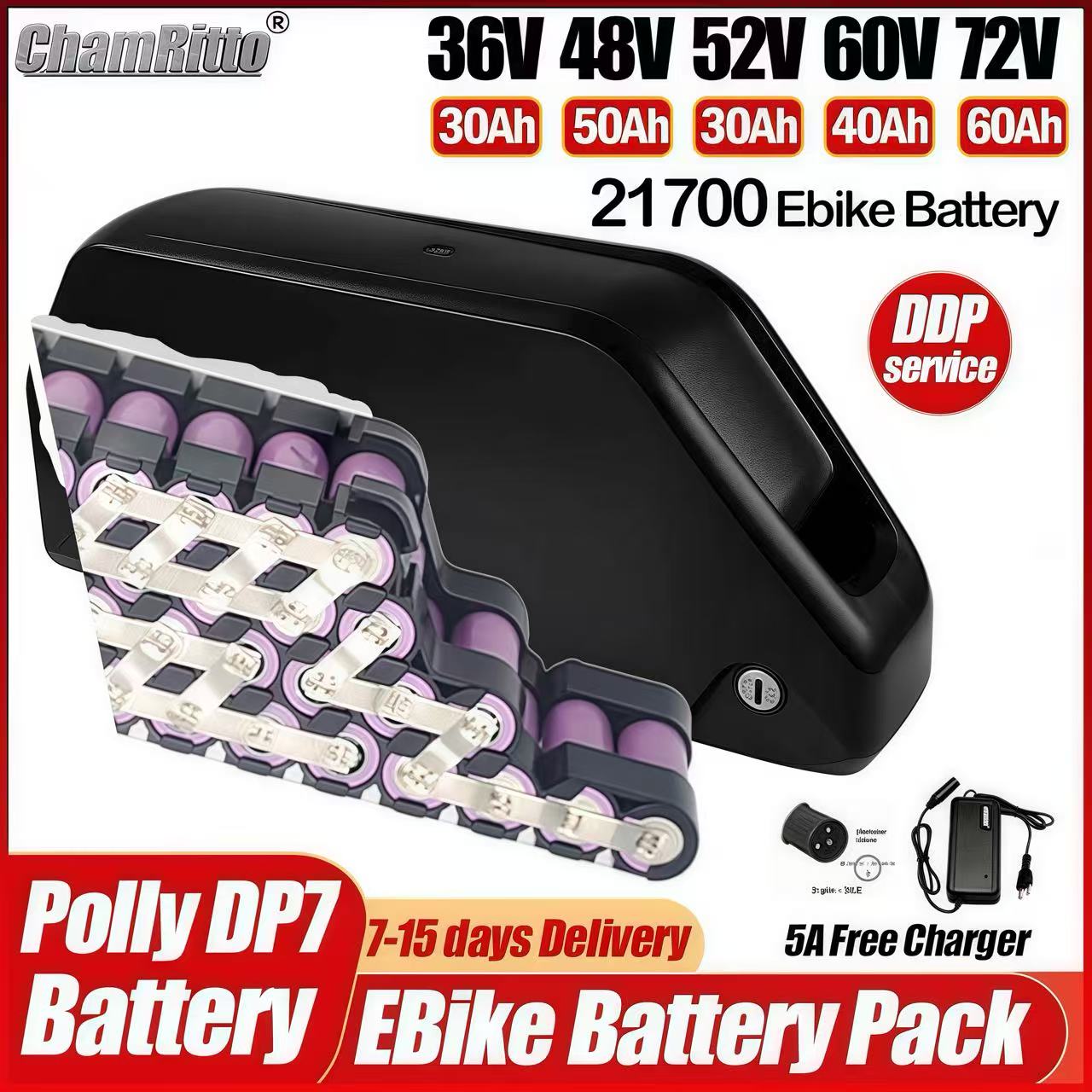 72V 50Ah 21700 Lithium Battery - بطارية دراجة هايلونج الكهربائية 36 فولت